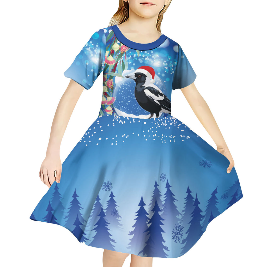Australia Magpie Christmas In July Kid Short Sleeve Dress Eucalyptus Snow Globe Merry Xmas