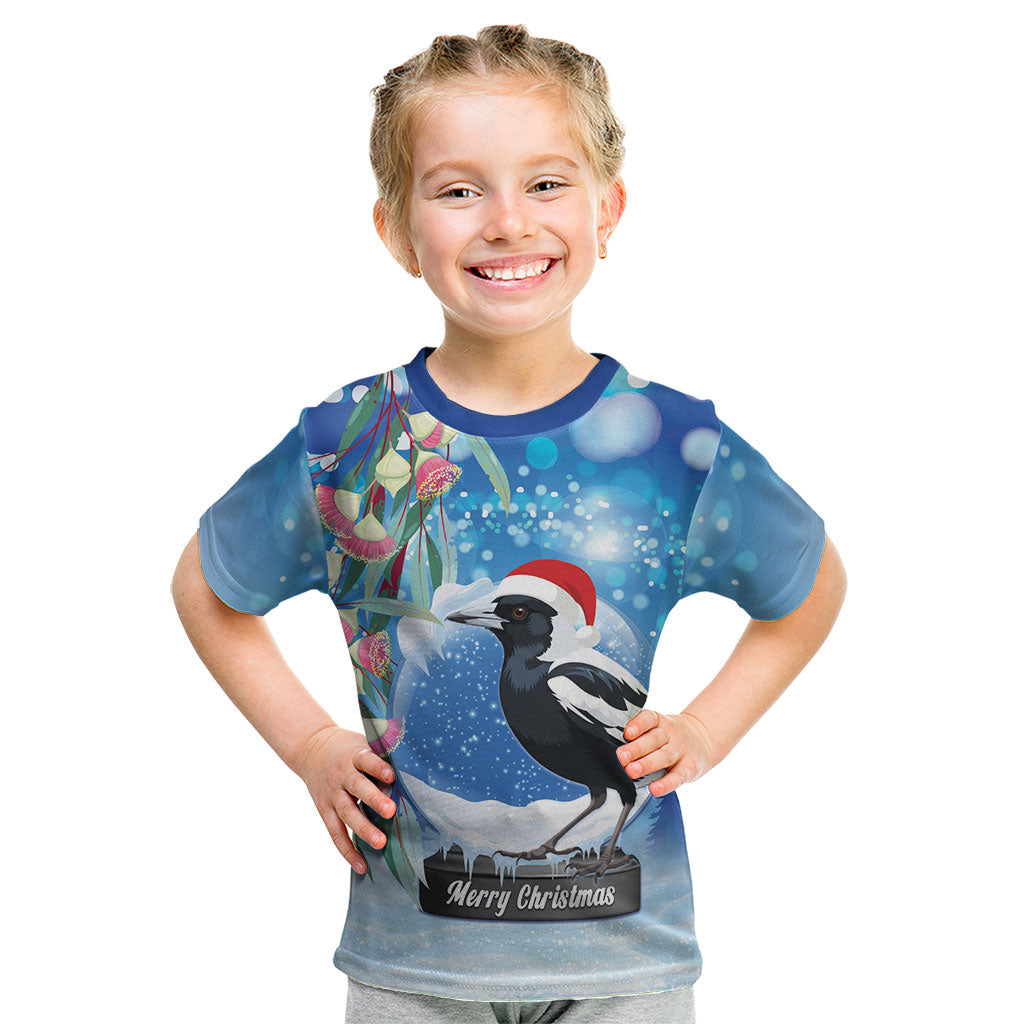 Australia Magpie Christmas In July Kid T Shirt Eucalyptus Snow Globe Merry Xmas