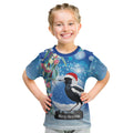 Australia Magpie Christmas In July Kid T Shirt Eucalyptus Snow Globe Merry Xmas