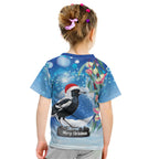 Australia Magpie Christmas In July Kid T Shirt Eucalyptus Snow Globe Merry Xmas
