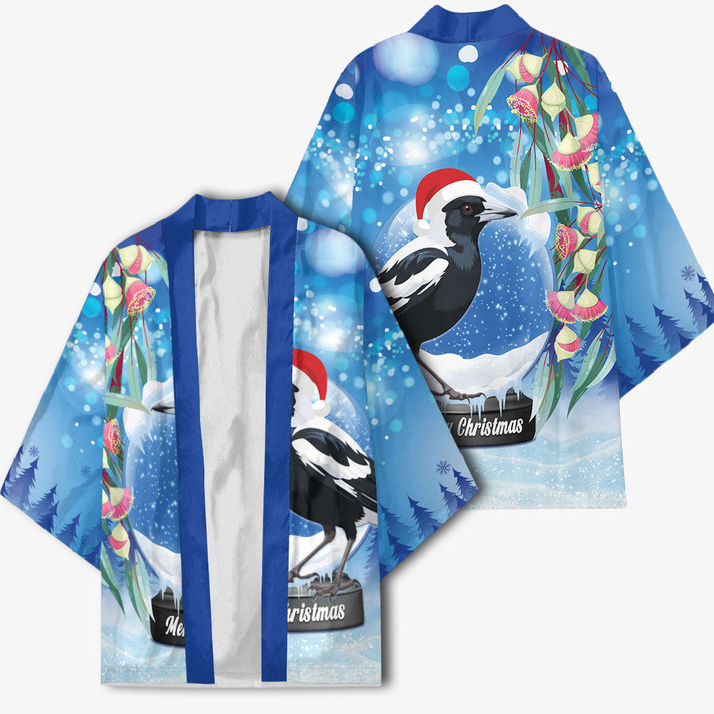 Australia Magpie Christmas In July Kimono Eucalyptus Snow Globe Merry Xmas