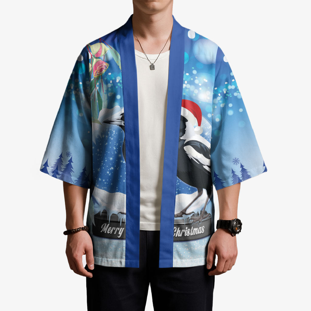 Australia Magpie Christmas In July Kimono Eucalyptus Snow Globe Merry Xmas