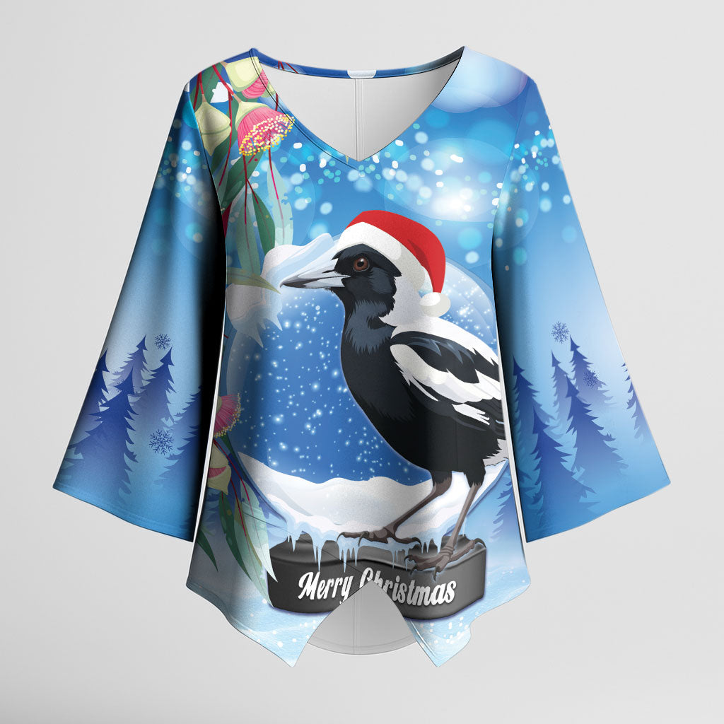 Australia Magpie Christmas In July Kimono Sleeve Blouse Eucalyptus Snow Globe Merry Xmas