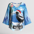 Australia Magpie Christmas In July Kimono Sleeve Blouse Eucalyptus Snow Globe Merry Xmas