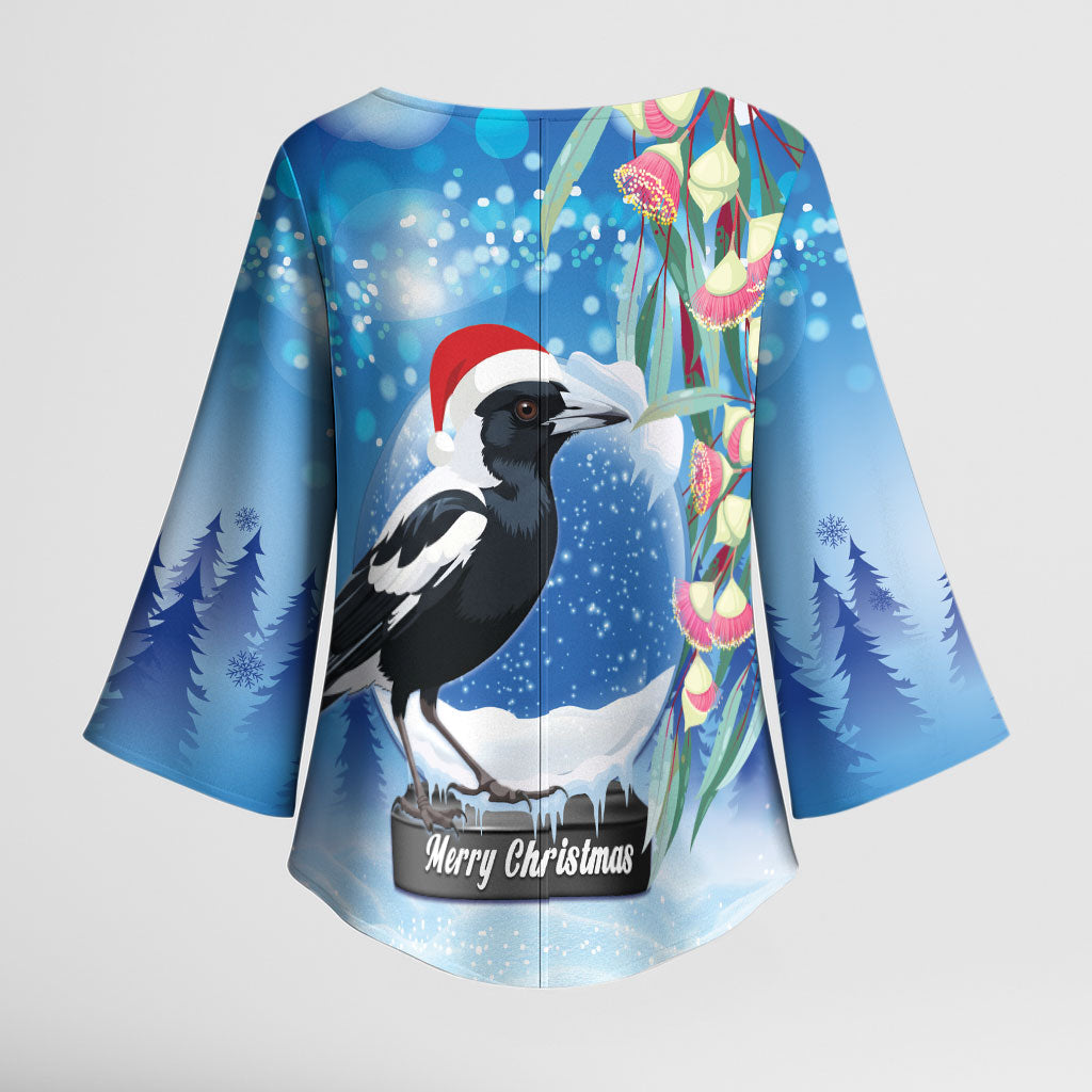 Australia Magpie Christmas In July Kimono Sleeve Blouse Eucalyptus Snow Globe Merry Xmas