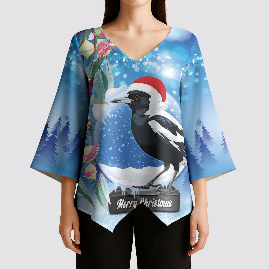 Australia Magpie Christmas In July Kimono Sleeve Blouse Eucalyptus Snow Globe Merry Xmas
