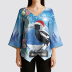 Australia Magpie Christmas In July Kimono Sleeve Blouse Eucalyptus Snow Globe Merry Xmas