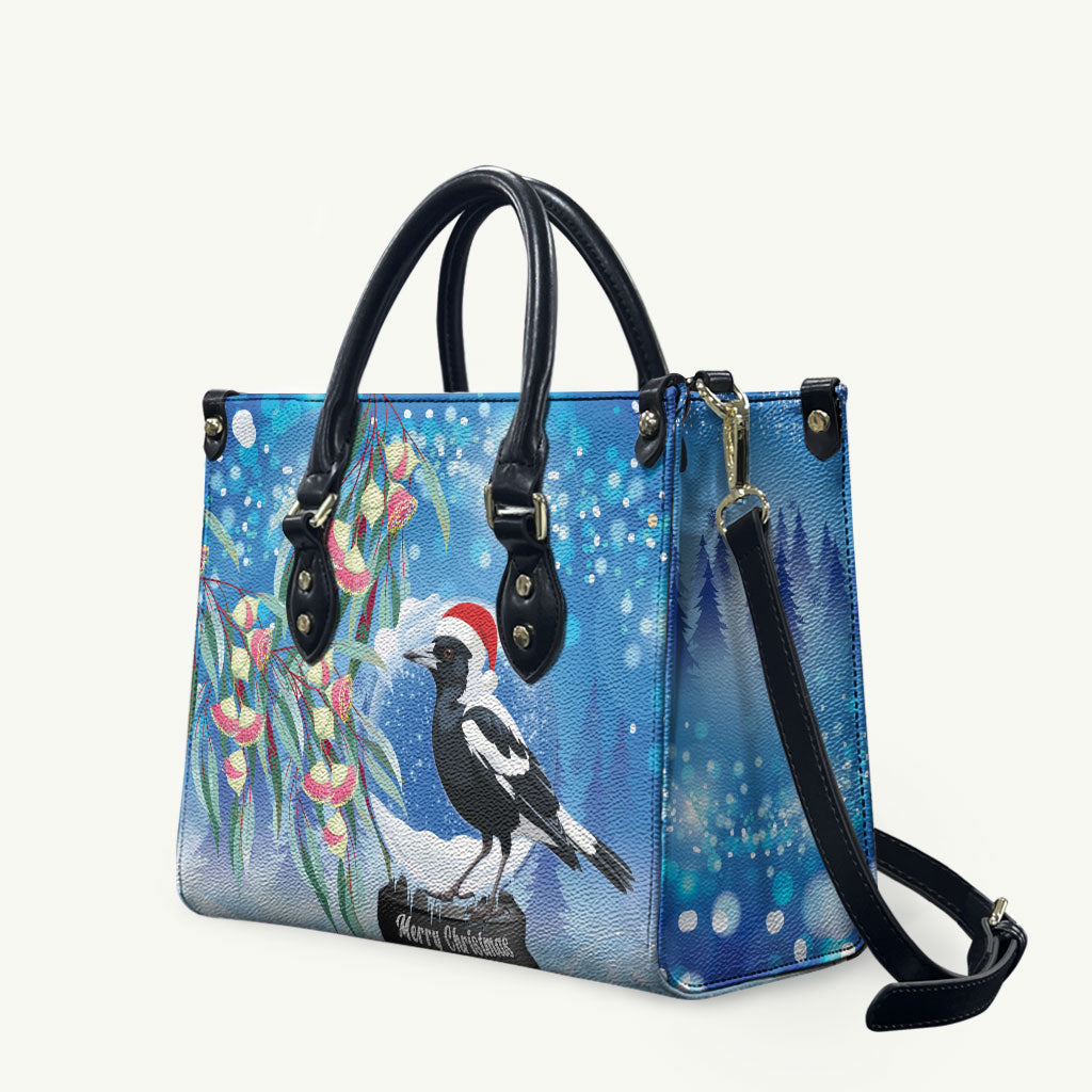 Australia Magpie Christmas In July Leather Bag Eucalyptus Snow Globe Merry Xmas