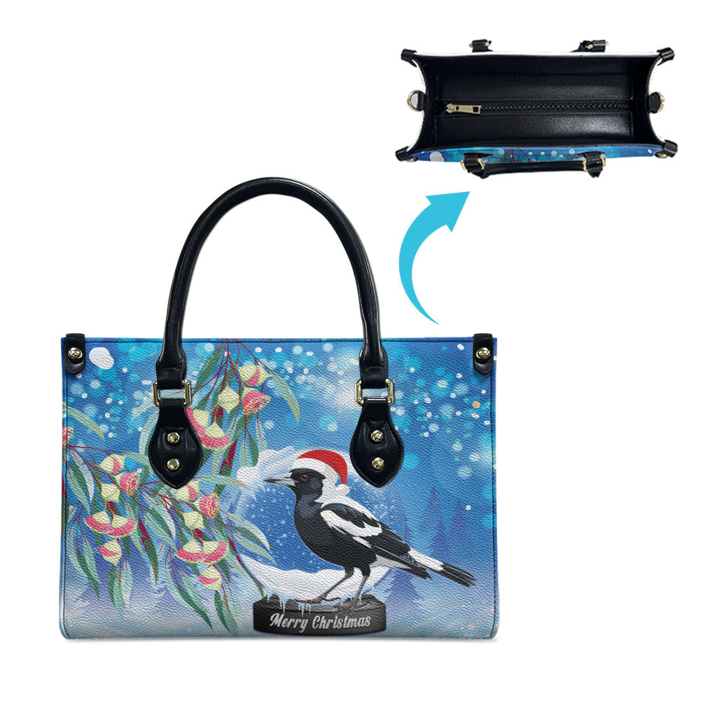 Australia Magpie Christmas In July Leather Bag Eucalyptus Snow Globe Merry Xmas