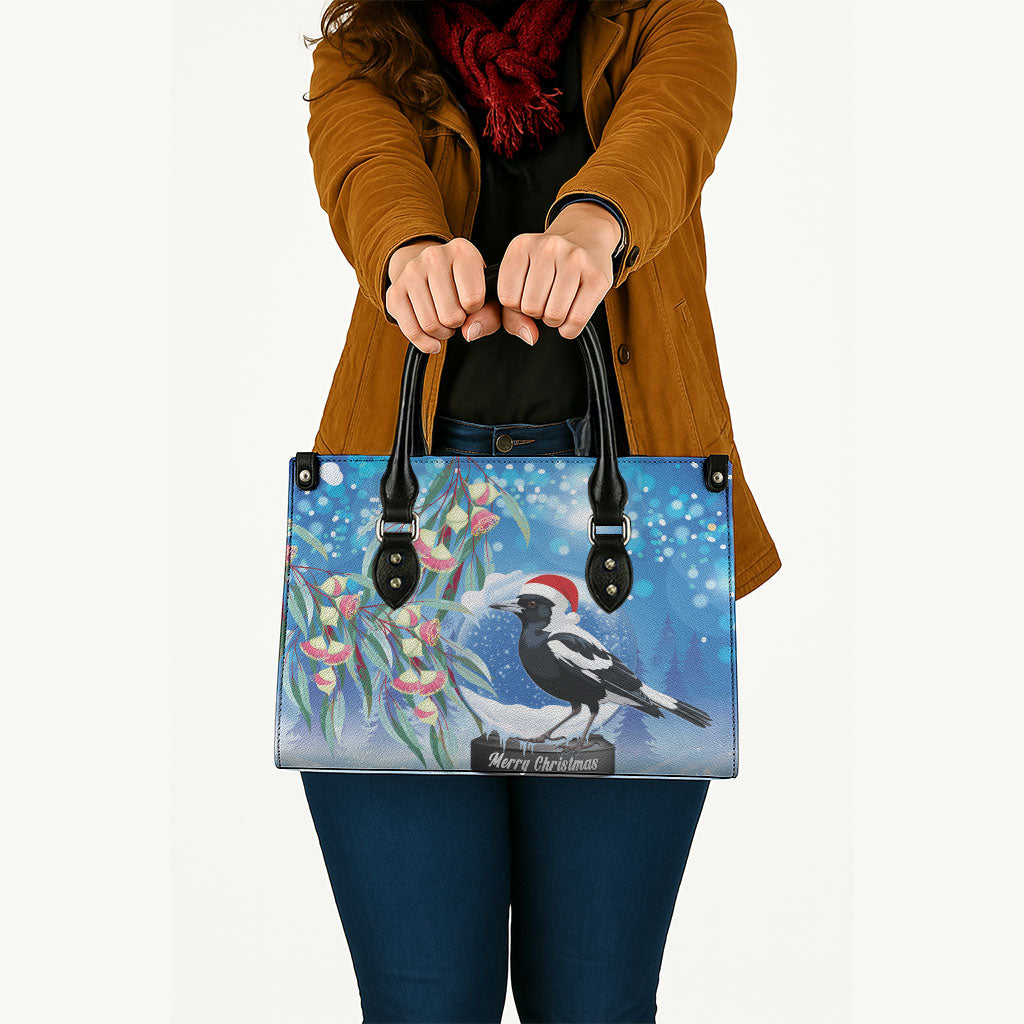 Australia Magpie Christmas In July Leather Bag Eucalyptus Snow Globe Merry Xmas