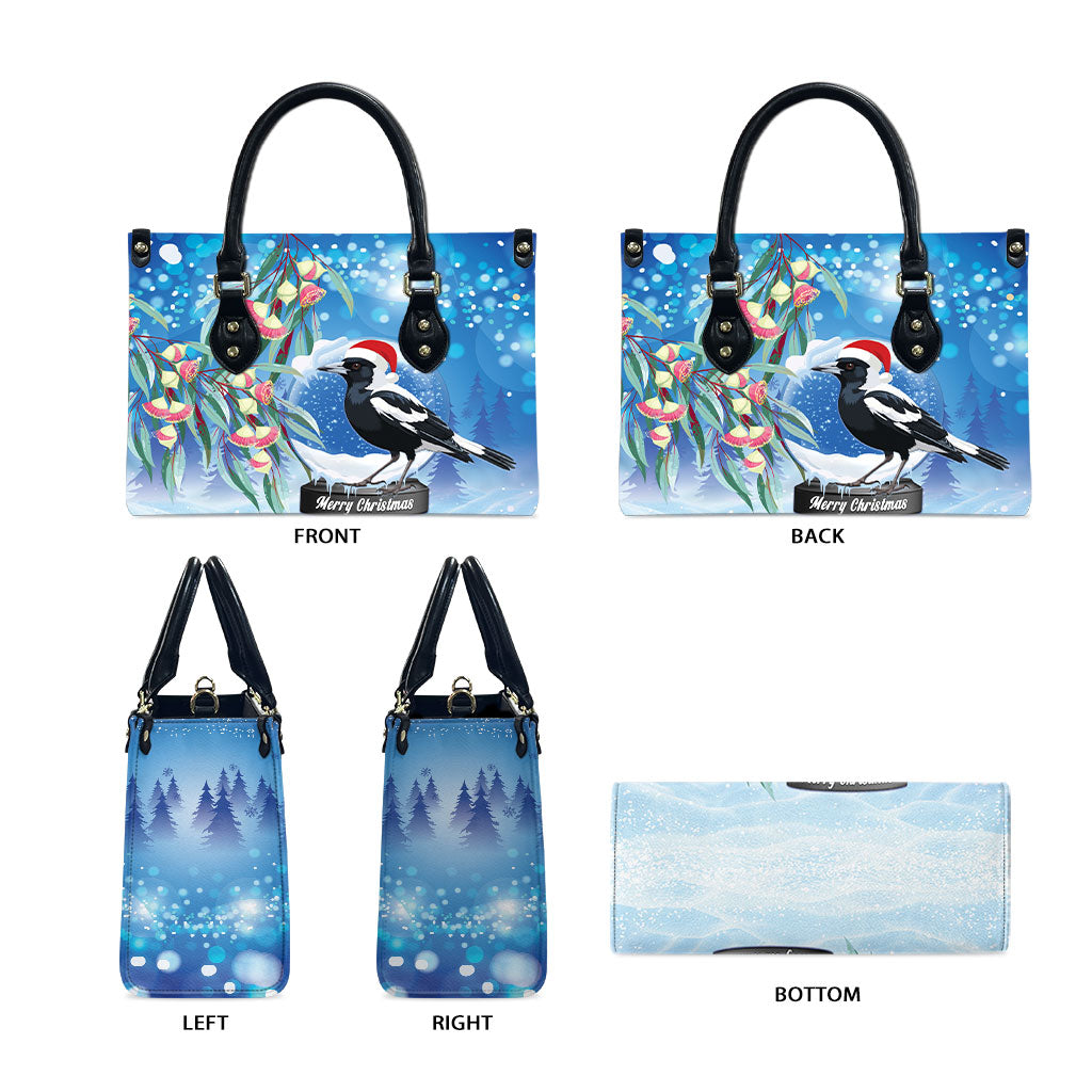 Australia Magpie Christmas In July Leather Bag Eucalyptus Snow Globe Merry Xmas