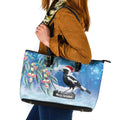 Australia Magpie Christmas In July Leather Tote Bag Eucalyptus Snow Globe Merry Xmas