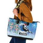 Australia Magpie Christmas In July Leather Tote Bag Eucalyptus Snow Globe Merry Xmas