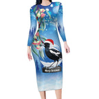 Australia Magpie Christmas In July Long Sleeve Bodycon Dress Eucalyptus Snow Globe Merry Xmas