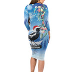 Australia Magpie Christmas In July Long Sleeve Bodycon Dress Eucalyptus Snow Globe Merry Xmas