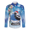 Australia Magpie Christmas In July Long Sleeve Button Shirt Eucalyptus Snow Globe Merry Xmas