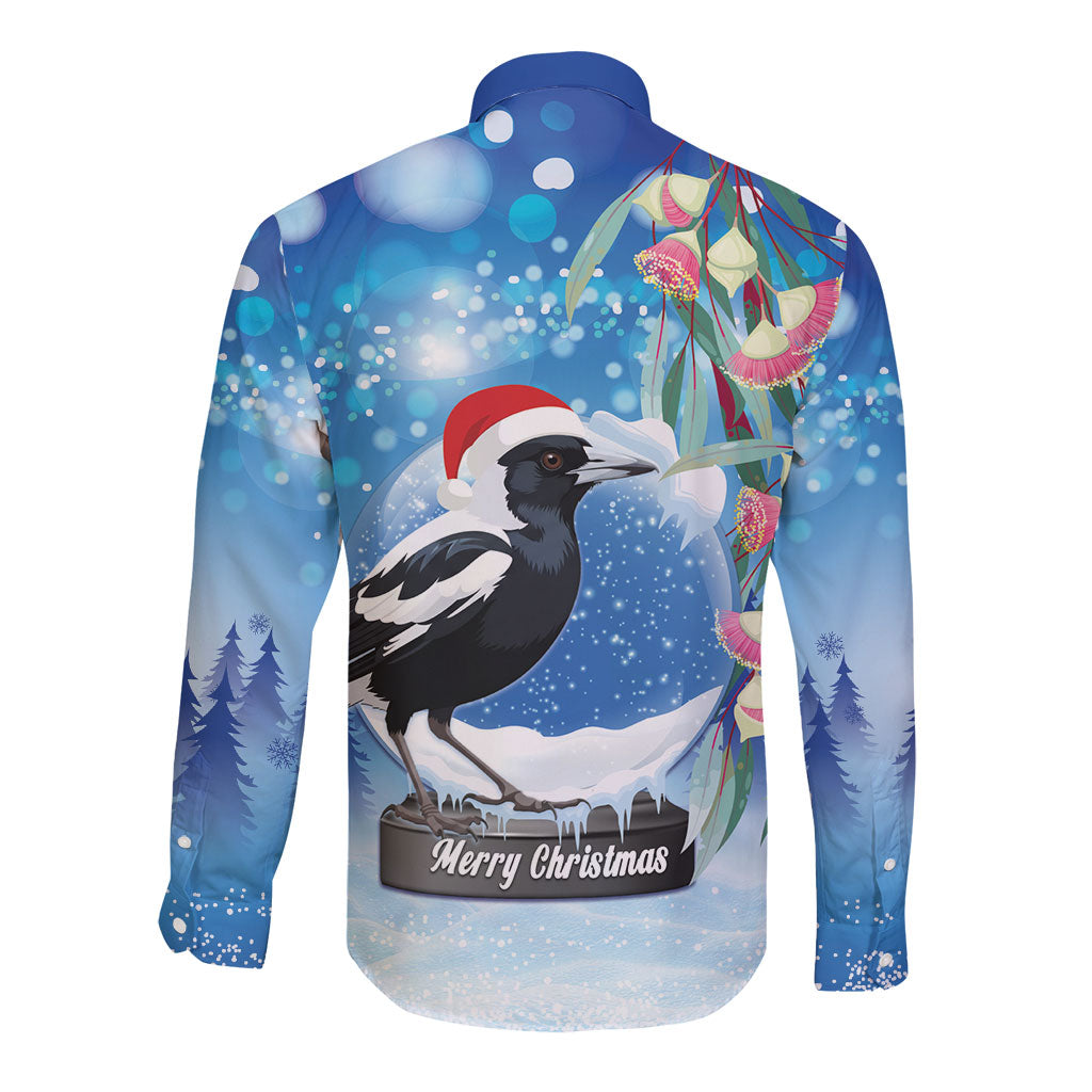 Australia Magpie Christmas In July Long Sleeve Button Shirt Eucalyptus Snow Globe Merry Xmas