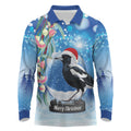 Australia Magpie Christmas In July Long Sleeve Polo Shirt Eucalyptus Snow Globe Merry Xmas