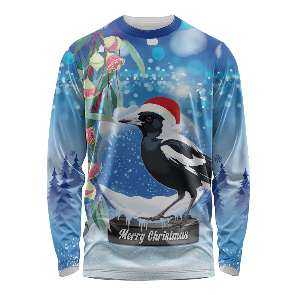 Australia Magpie Christmas In July Long Sleeve Shirt Eucalyptus Snow Globe Merry Xmas