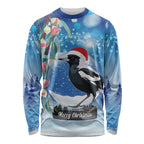 Australia Magpie Christmas In July Long Sleeve Shirt Eucalyptus Snow Globe Merry Xmas
