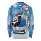 Australia Magpie Christmas In July Long Sleeve Shirt Eucalyptus Snow Globe Merry Xmas
