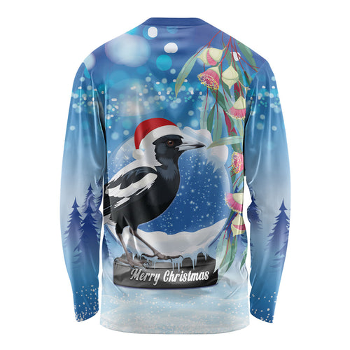 Australia Magpie Christmas In July Long Sleeve Shirt Eucalyptus Snow Globe Merry Xmas