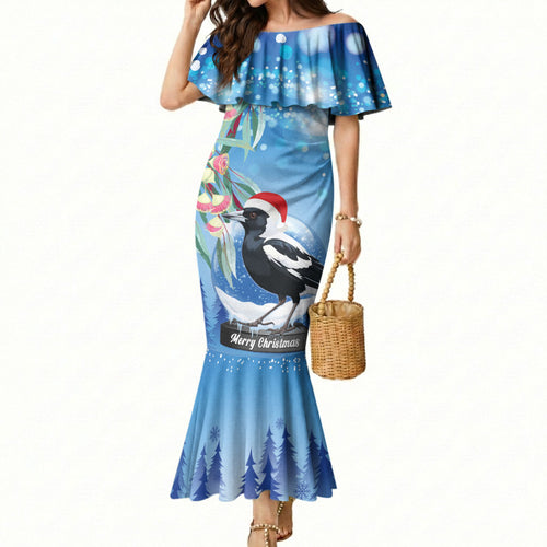 Australia Magpie Christmas In July Mermaid Dress Eucalyptus Snow Globe Merry Xmas