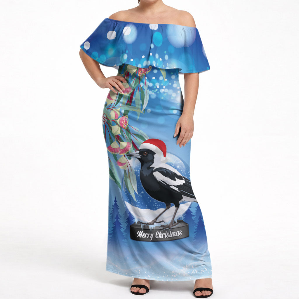 Australia Magpie Christmas In July Off Shoulder Maxi Dress Eucalyptus Snow Globe Merry Xmas