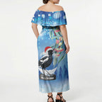 Australia Magpie Christmas In July Off Shoulder Maxi Dress Eucalyptus Snow Globe Merry Xmas