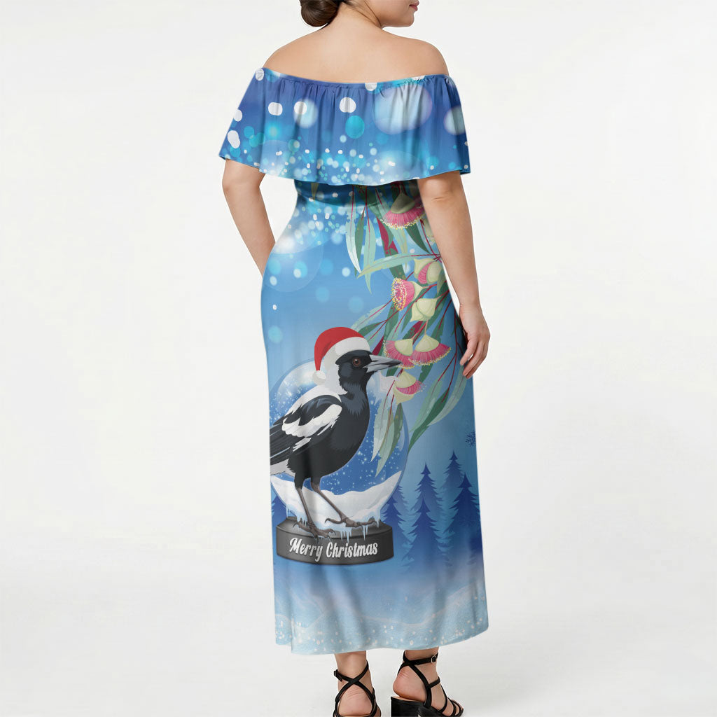 Australia Magpie Christmas In July Off Shoulder Maxi Dress Eucalyptus Snow Globe Merry Xmas
