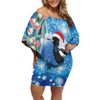 Australia Magpie Christmas In July Off Shoulder Short Dress Eucalyptus Snow Globe Merry Xmas