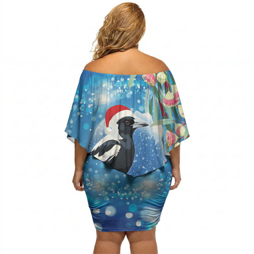 Australia Magpie Christmas In July Off Shoulder Short Dress Eucalyptus Snow Globe Merry Xmas