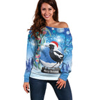 Australia Magpie Christmas In July Off Shoulder Sweater Eucalyptus Snow Globe Merry Xmas