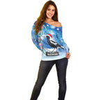 Australia Magpie Christmas In July Off Shoulder Sweater Eucalyptus Snow Globe Merry Xmas