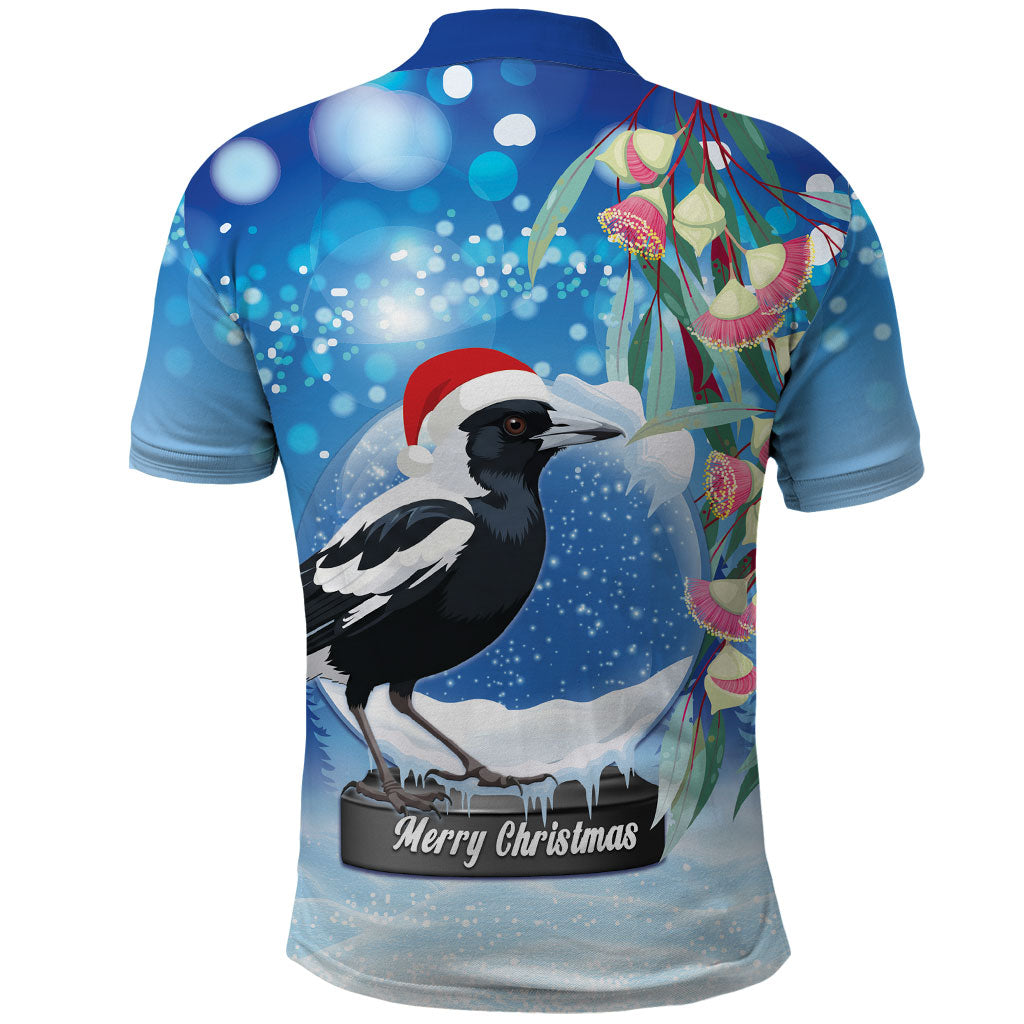 Australia Magpie Christmas In July Polo Shirt Eucalyptus Snow Globe Merry Xmas