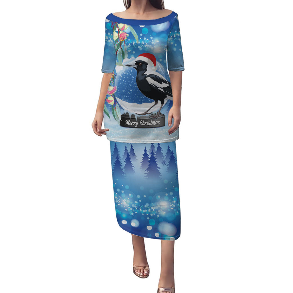 Australia Magpie Christmas In July Puletasi Eucalyptus Snow Globe Merry Xmas