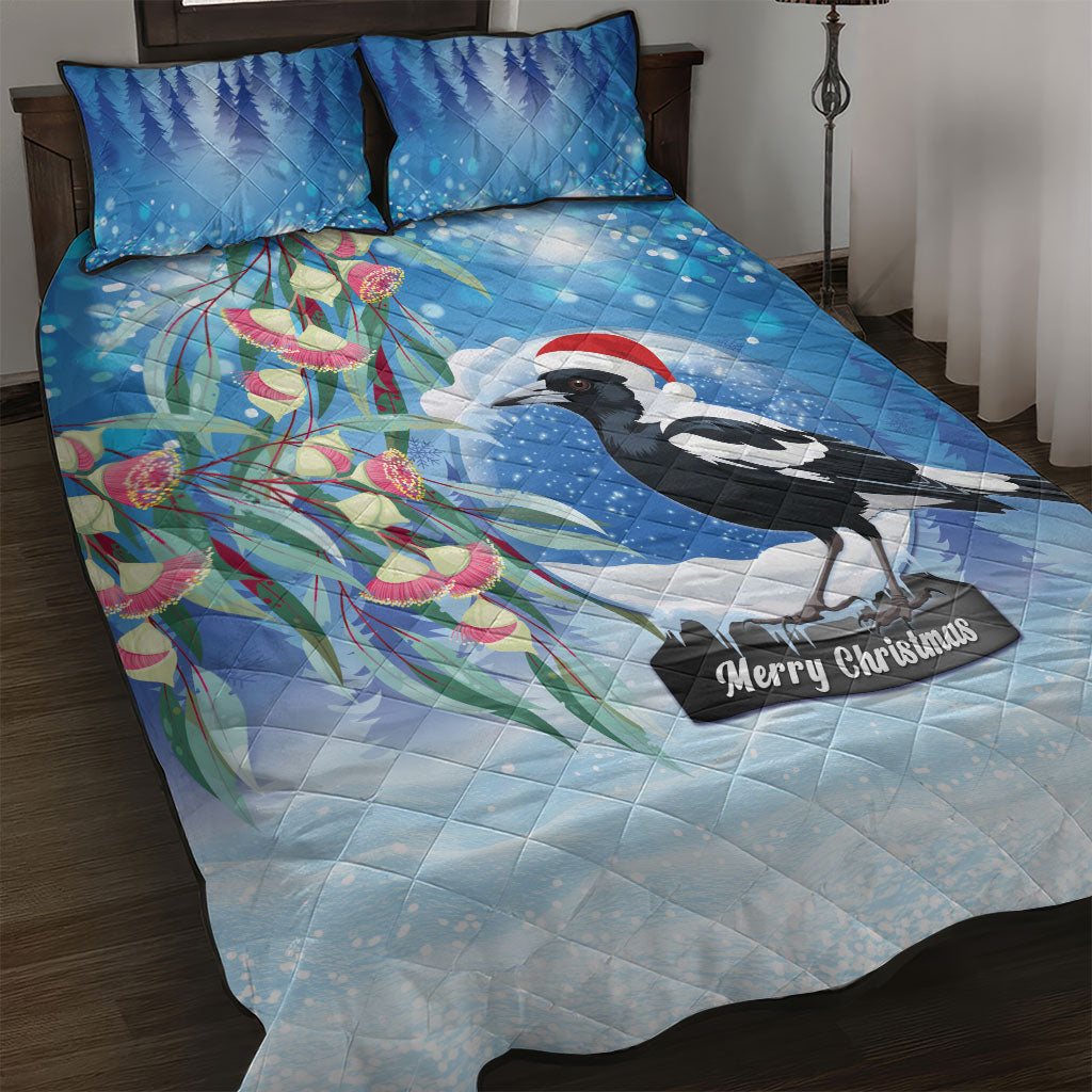 Australia Magpie Christmas In July Quilt Bed Set Eucalyptus Snow Globe Merry Xmas