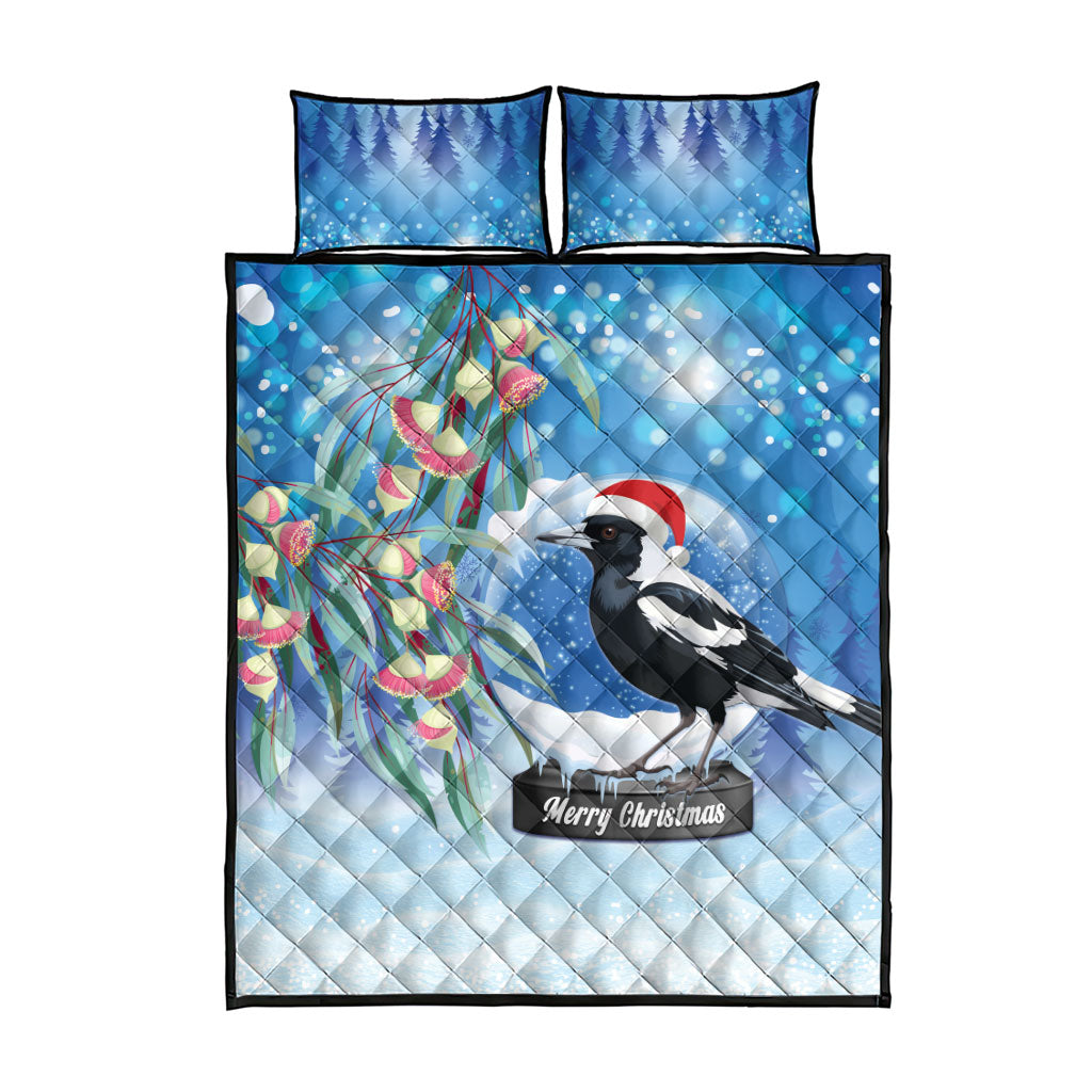 Australia Magpie Christmas In July Quilt Bed Set Eucalyptus Snow Globe Merry Xmas