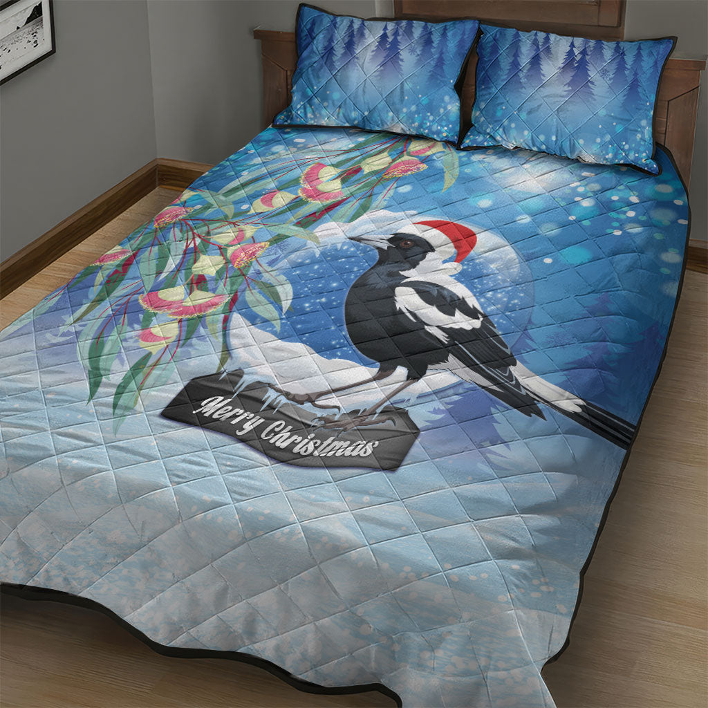 Australia Magpie Christmas In July Quilt Bed Set Eucalyptus Snow Globe Merry Xmas