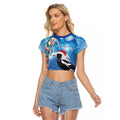 Australia Magpie Christmas In July Raglan Cropped T Shirt Eucalyptus Snow Globe Merry Xmas