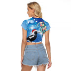 Australia Magpie Christmas In July Raglan Cropped T Shirt Eucalyptus Snow Globe Merry Xmas