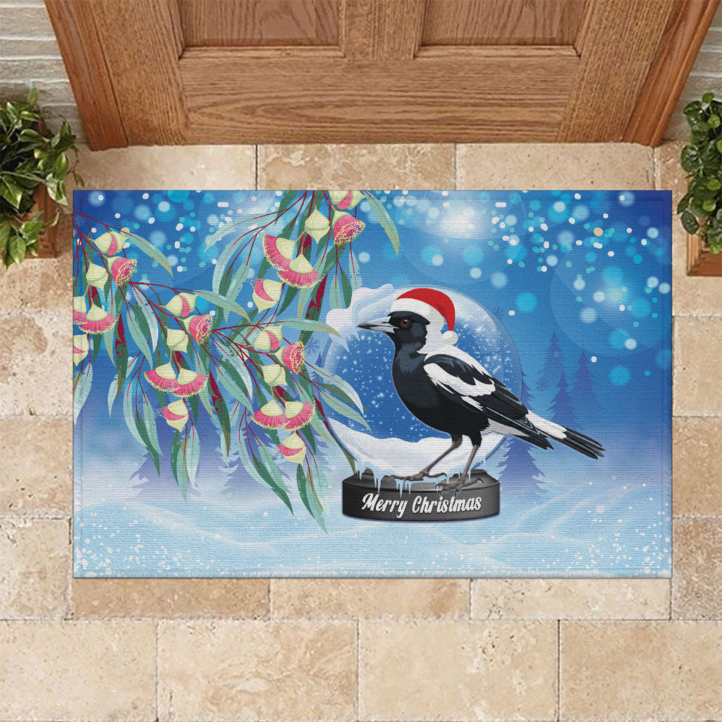 Australia Magpie Christmas In July Rubber Doormat Eucalyptus Snow Globe Merry Xmas