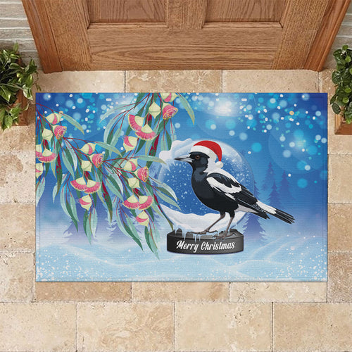 Australia Magpie Christmas In July Rubber Doormat Eucalyptus Snow Globe Merry Xmas