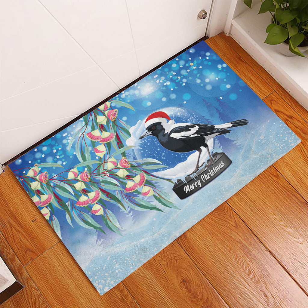 Australia Magpie Christmas In July Rubber Doormat Eucalyptus Snow Globe Merry Xmas