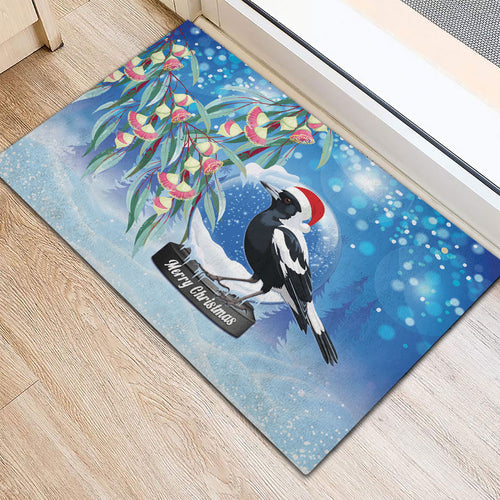 Australia Magpie Christmas In July Rubber Doormat Eucalyptus Snow Globe Merry Xmas