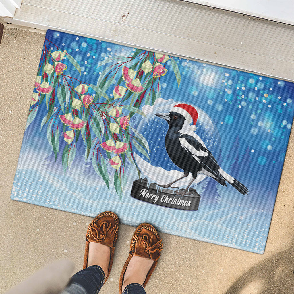 Australia Magpie Christmas In July Rubber Doormat Eucalyptus Snow Globe Merry Xmas