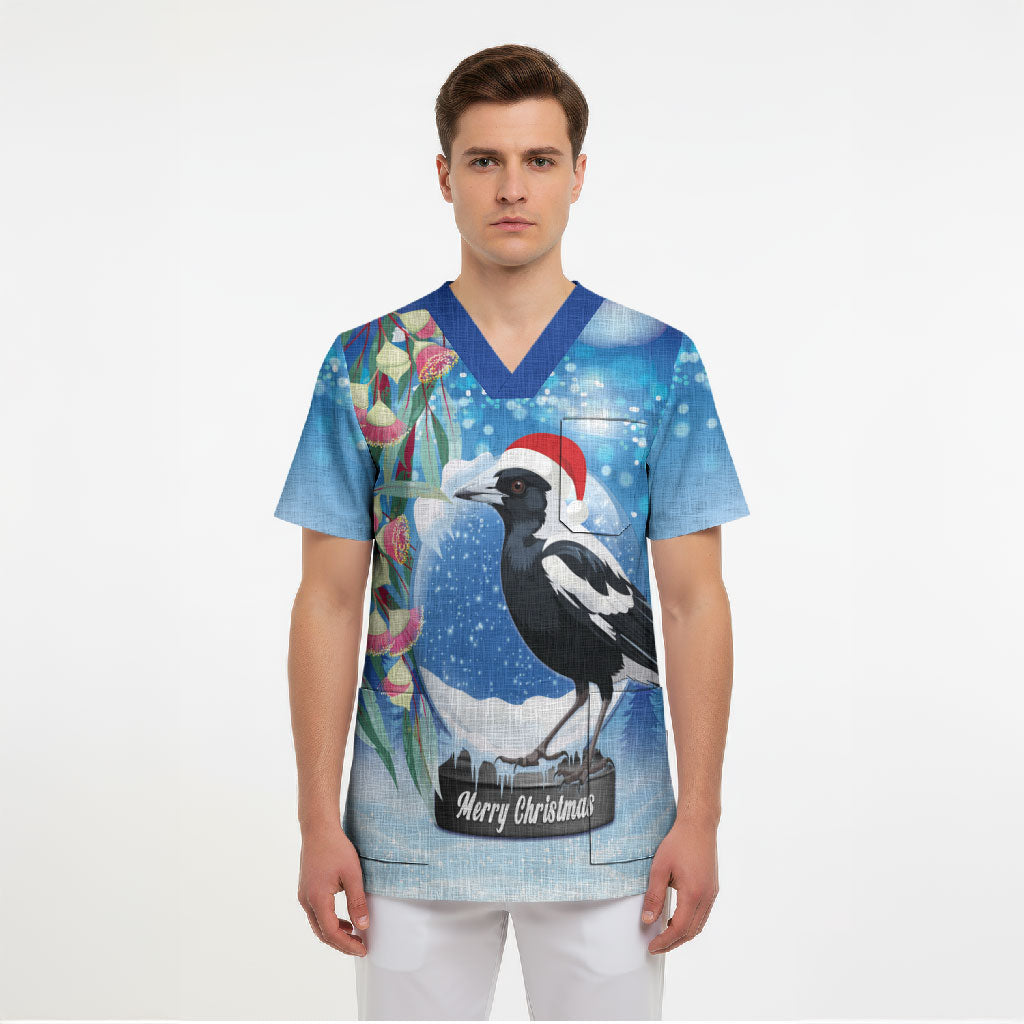Australia Magpie Christmas In July Scrub Top Eucalyptus Snow Globe Merry Xmas