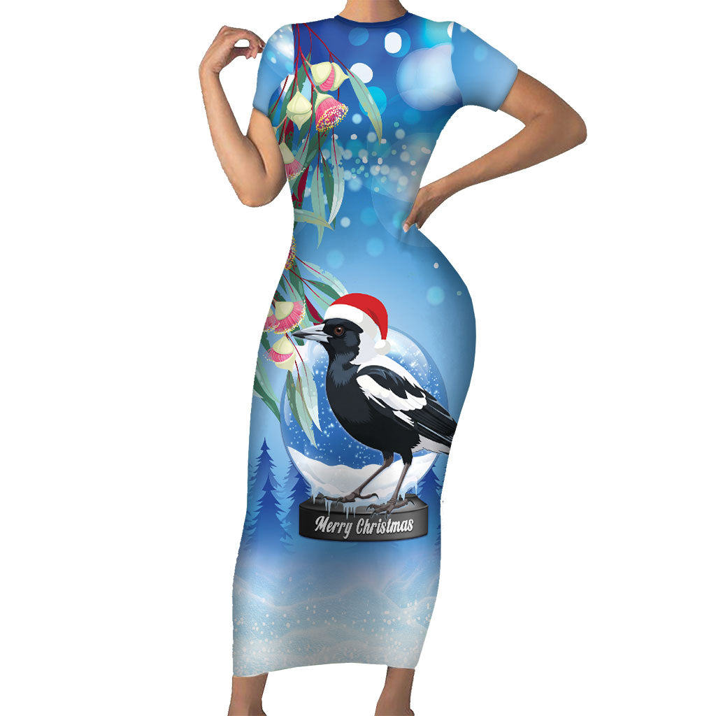 Australia Magpie Christmas In July Short Sleeve Bodycon Dress Eucalyptus Snow Globe Merry Xmas