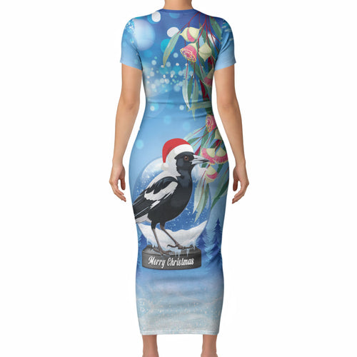 Australia Magpie Christmas In July Short Sleeve Bodycon Dress Eucalyptus Snow Globe Merry Xmas