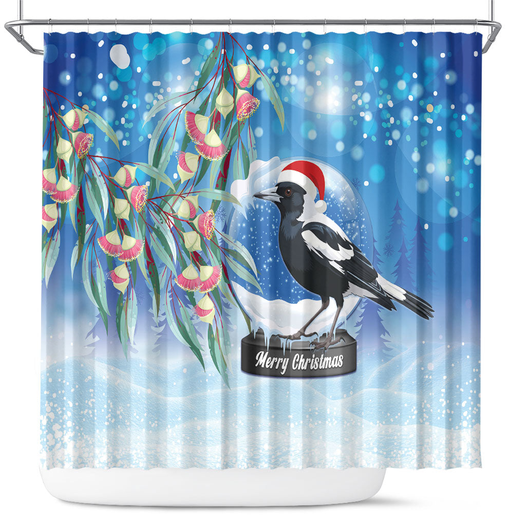 Australia Magpie Christmas In July Shower Curtain Eucalyptus Snow Globe Merry Xmas